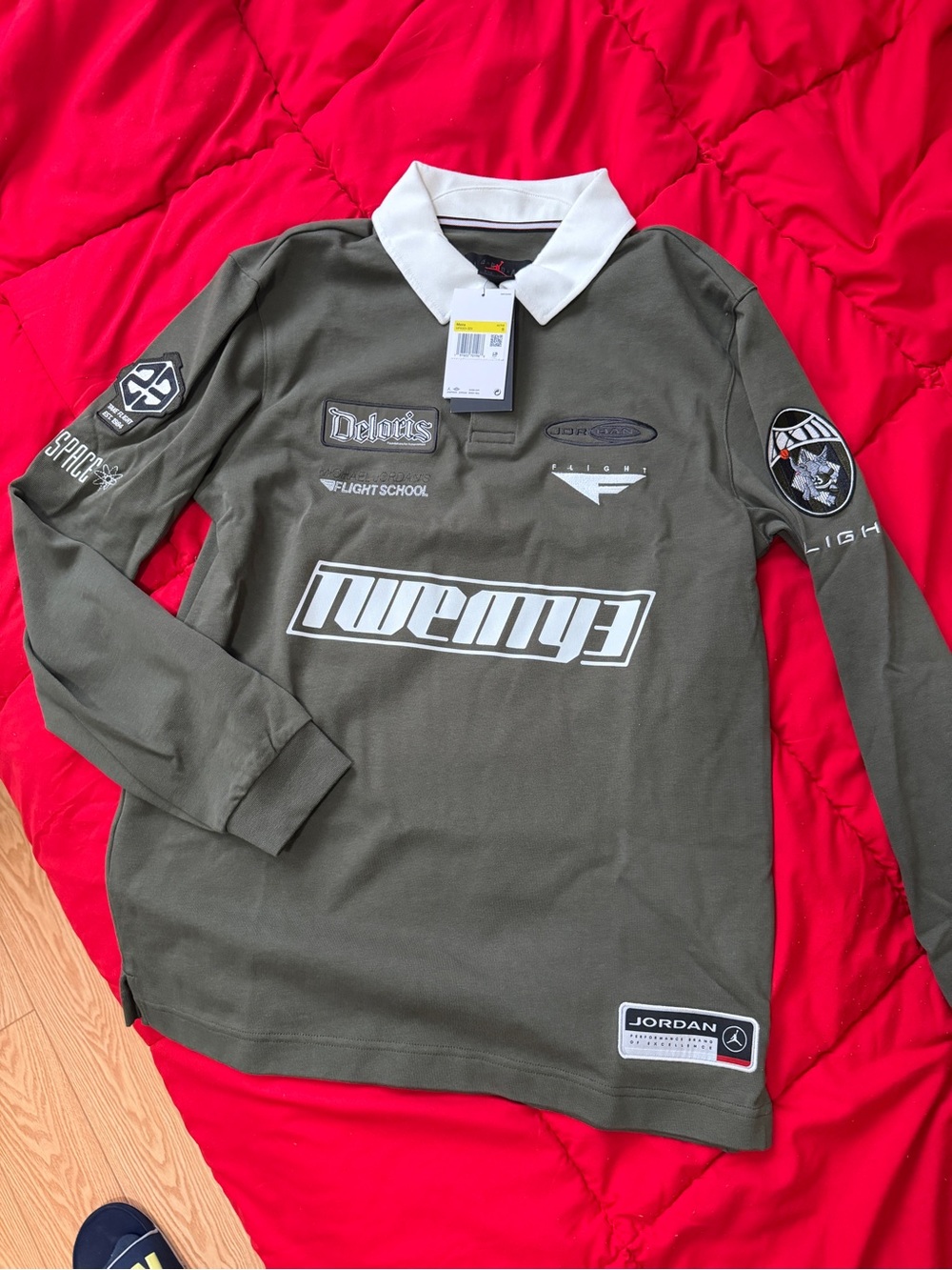 Jordan Flight School Olive Green Long-Sleeve Polo Shirt